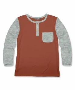 Best reviews of ❤️ Millie & Maxx Baked Clay & Heather Gray Contrast-Pocket Long-Sleeve Henley - Toddler For Kids ❤️