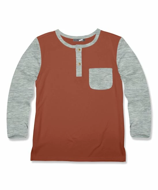 Best reviews of ❤️ Millie & Maxx Baked Clay & Heather Gray Contrast-Pocket Long-Sleeve Henley - Toddler For Kids ❤️ 1 Best reviews of ❤️ Millie & Maxx Baked Clay & Heather Gray Contrast-Pocket Long-Sleeve Henley - Toddler For Kids ❤️