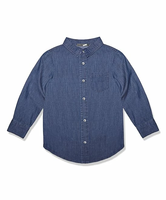 Coupon ⭐ Millie & Maxx Blue Long-Sleeve Button-Up - Toddler & Boys For Kids ❤️