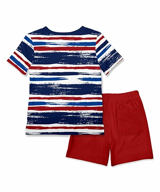 Best deal ๐ Millie & Maxx Navy Stripe Henley & Red Shorts - Boys For Kids ๐ - Image 3