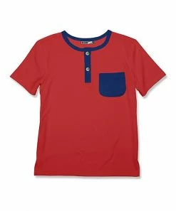 Wholesale 🌟 Millie & Maxx Red & Navy Contrast-Pocket Short-Sleeve Henley - Toddler & Boys For Kids ⌛