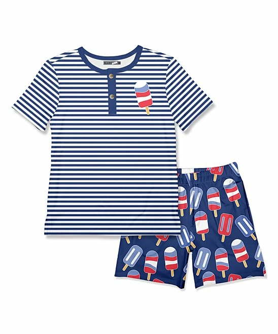 Wholesale 🔔 Millie & Maxx Navy Stripe Ice Pop Henley & Shorts - Toddler For Kids 🌟