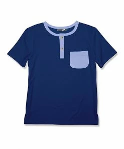 Discount ๐คฉ Millie & Maxx Navy & Periwinkle Contrast-Pocket Short-Sleeve Henley - Toddler & Boys For Kids ๐