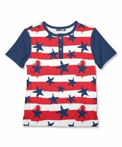 Best Pirce 😀 Millie & Maxx Red Stars & Stripes Henley - Toddler & Boys For Kids 🎁
