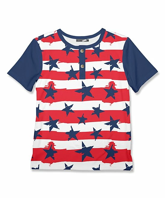 Best Pirce ๐ Millie & Maxx Red Stars & Stripes Henley - Toddler & Boys For Kids ๐