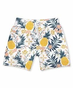 Best Sale 👍 Millie & Maxx White & Yellow Pineapple Floral Swim Trunks - Toddler & Boys For Kids 🔥