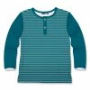 Brand new 🧨 Millie & Maxx Teal & Nile Blue Stripe Long-Sleeve Henley - Boys For Kids 🌟