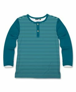 Brand new 🧨 Millie & Maxx Teal & Nile Blue Stripe Long-Sleeve Henley - Boys For Kids 🌟