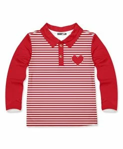 Promo ๐ Millie & Maxx Red Stripe Heart Long-Sleeve Polo - Infant, Toddler & Boys For Kids ๐