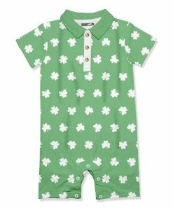 Outlet ๐ Millie & Maxx Green Shamrock Button-Front Romper - Infant For Kids ๐