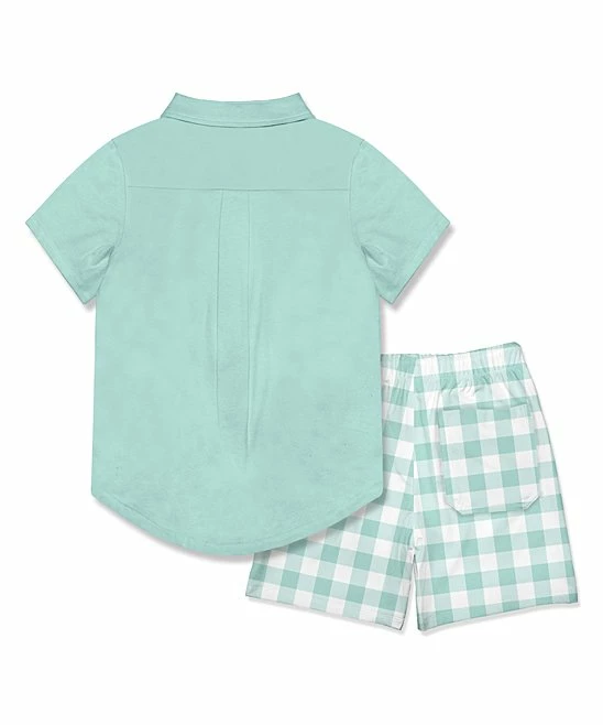 Brand new โ๏ธ Millie & Maxx Mint Short-Sleeve Button-Up & Gingham Pocket Shorts - Boys For Kids ๐งจ 3 Brand new โ๏ธ Millie & Maxx Mint Short-Sleeve Button-Up & Gingham Pocket Shorts - Boys For Kids ๐งจ - Image 3