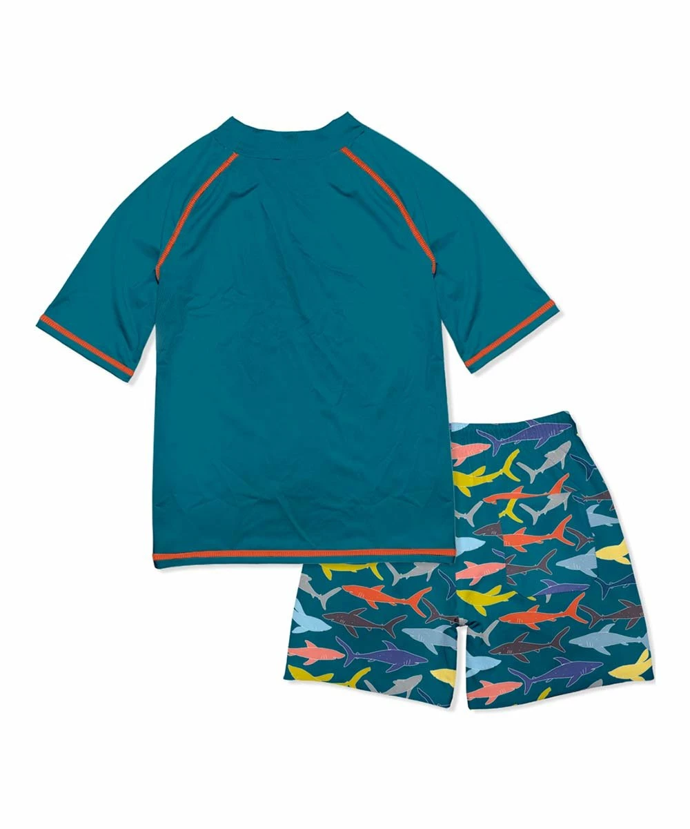 Discount ๐ Millie & Maxx Teal & Yellow Shark Short-Sleeve Rashguard Set - Infant For Baby & Maternity ๐ 4 Discount ๐ Millie & Maxx Teal & Yellow Shark Short-Sleeve Rashguard Set - Infant For Baby & Maternity ๐ - Image 4