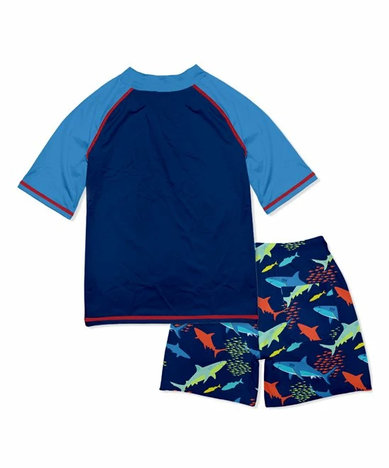 Budget ❤️ Millie & Maxx Navy Shark Bait Short-Sleeve Rashguard Set - Toddler For Kids 🥰 - Image 4