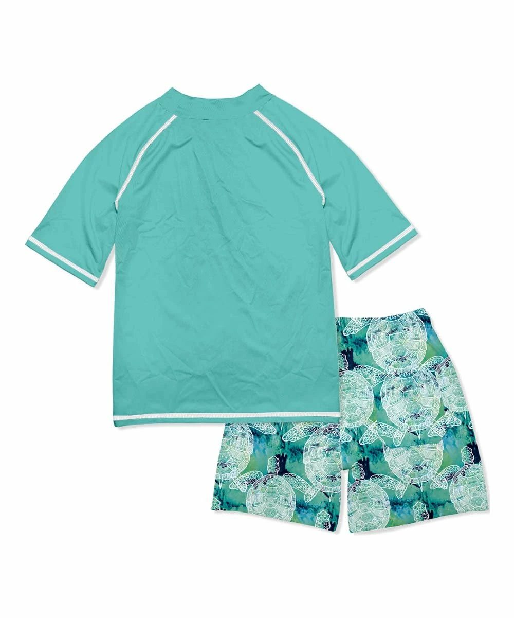 Top 10 🥰 Millie & Maxx Turquoise Tie-Dye Turtle Short-Sleeve Rashguard Set - Boys For Kids 🤩 3 Top 10 🥰 Millie & Maxx Turquoise Tie-Dye Turtle Short-Sleeve Rashguard Set - Boys For Kids 🤩 - Image 3