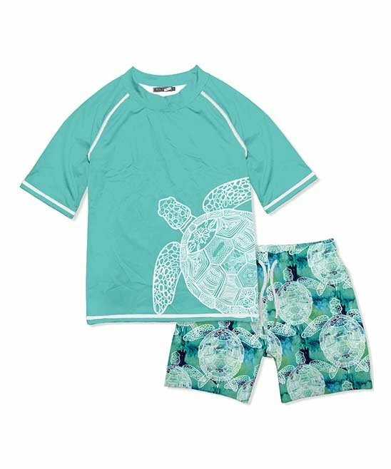 Top 10 🥰 Millie & Maxx Turquoise Tie-Dye Turtle Short-Sleeve Rashguard Set - Boys For Kids 🤩 1 Top 10 🥰 Millie & Maxx Turquoise Tie-Dye Turtle Short-Sleeve Rashguard Set - Boys For Kids 🤩