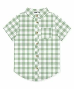 Promo ๐ Millie & Maxx Sage & White Gingham Short-Sleeve Button-Up - Boys For Kids ๐ฅ