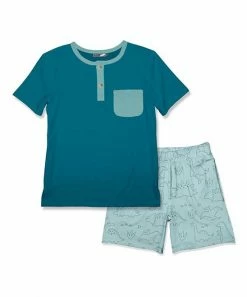 Best reviews of 🤩 Millie & Maxx Teal Pocket Henley & Dino Outline Pocket Shorts - Boys For Kids 🎉