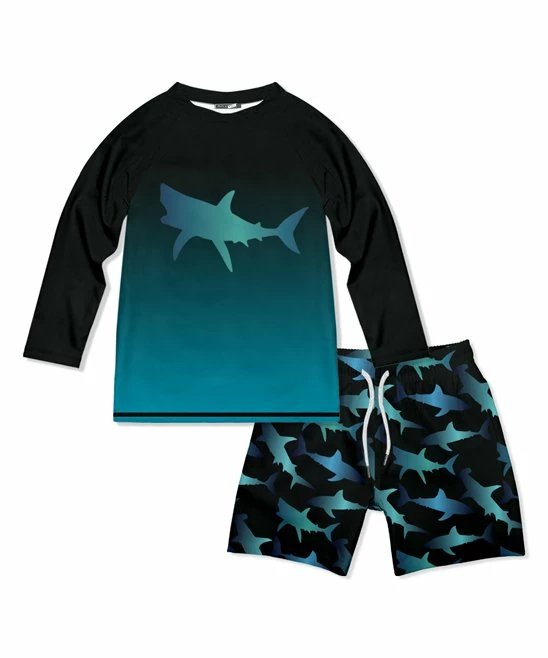 Brand new ๐ Millie & Maxx Black Ombrรฉ Moody Shark Long-Sleeve Rashguard Set - Boys For Kids ๐ 1 Brand new ๐ Millie & Maxx Black Ombrรฉ Moody Shark Long-Sleeve Rashguard Set - Boys For Kids ๐