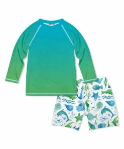 Best reviews of 👍 Millie & Maxx Blue & Green Ombré Sea Creatures Long-Sleeve Rashguard Set - Toddler & Boys For Kids 🥰