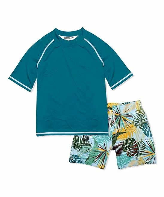Hot Sale 😀 Millie & Maxx Pale Blue Tropics Short-Sleeve Rashguard Set - Infant, Toddler & Boys For Kids 🎉 1 Hot Sale 😀 Millie & Maxx Pale Blue Tropics Short-Sleeve Rashguard Set - Infant, Toddler & Boys For Kids 🎉