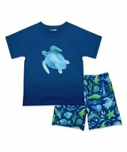Best reviews of 🎉 Millie & Maxx Cobalt Turtle Crewneck Tee & Watercolor Sea Pocket Shorts - Boys For Kids 🔔