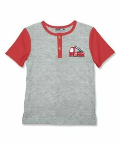 Best reviews of 🔔 Millie & Maxx Heather Gray & Red Fire Truck Constrast-Trim Short-Sleeve Henley - Infant For Kids 🎉