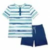 New ⌛ Millie & Maxx Mint Brush Stripe Henley & Navy Shorts - Infant & Toddler For Kids ⭐
