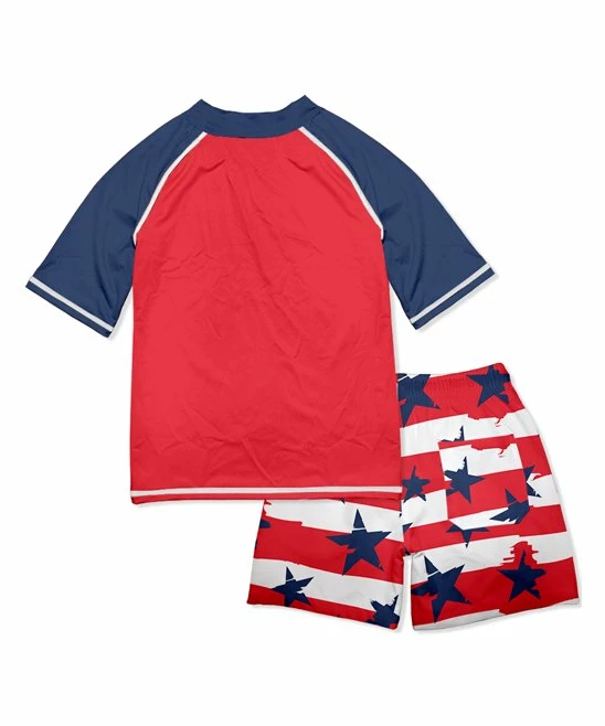 Hot Sale ๐ Millie & Maxx Red & Navy All-American Short-Sleeve Rashguard Set - Infant, Toddler & Boys For Kids โ๏ธ 3 Hot Sale ๐ Millie & Maxx Red & Navy All-American Short-Sleeve Rashguard Set - Infant, Toddler & Boys For Kids โ๏ธ - Image 3