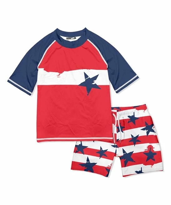 Hot Sale ๐ Millie & Maxx Red & Navy All-American Short-Sleeve Rashguard Set - Infant, Toddler & Boys For Kids โ๏ธ 1 Hot Sale ๐ Millie & Maxx Red & Navy All-American Short-Sleeve Rashguard Set - Infant, Toddler & Boys For Kids โ๏ธ