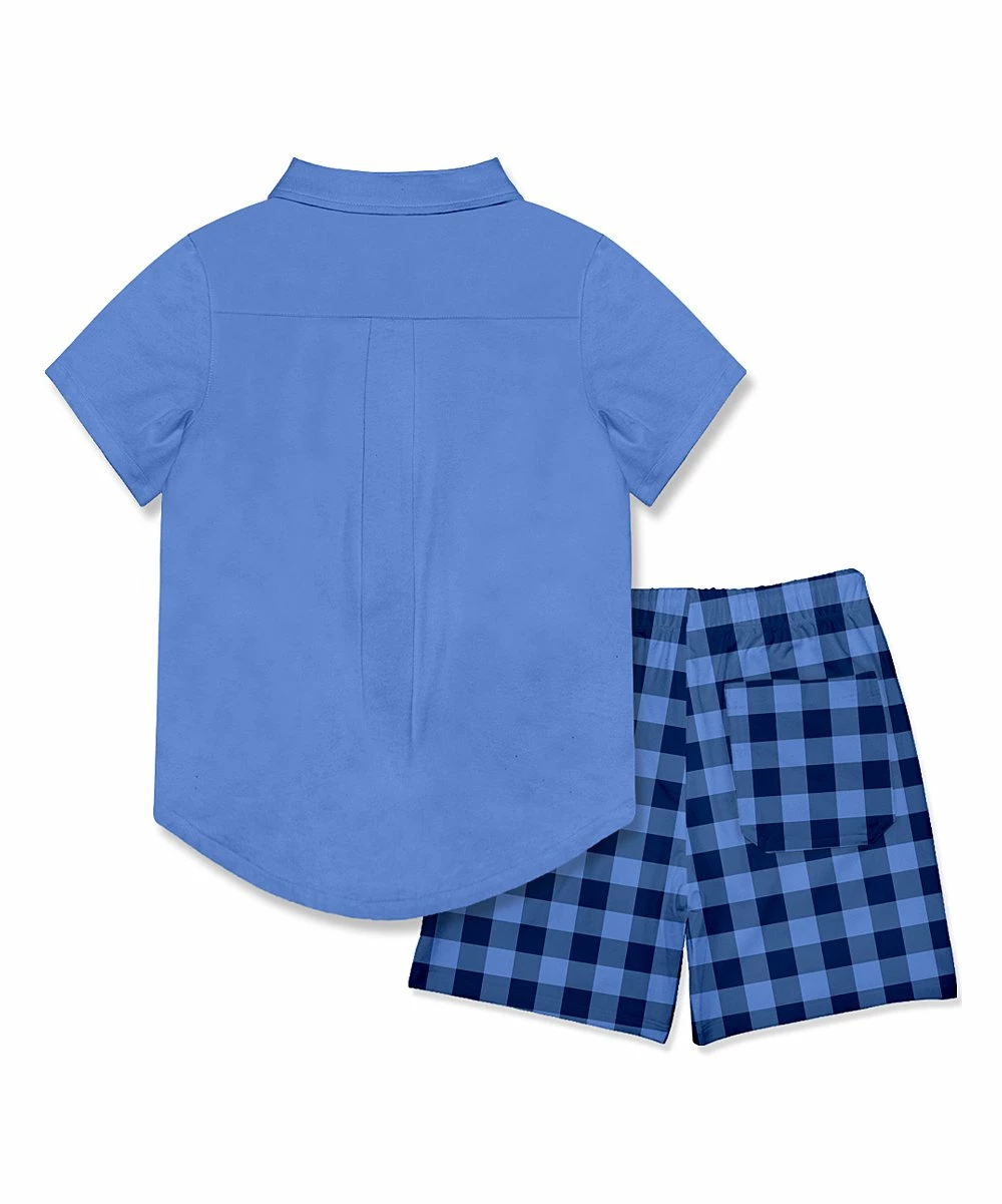 Best deal ๐ Millie & Maxx Marina Blue Short-Sleeve Button-Up & Navy Gingham Pocket Shorts - Toddler & Boys For Kids ๐ 2 Best deal ๐ Millie & Maxx Marina Blue Short-Sleeve Button-Up & Navy Gingham Pocket Shorts - Toddler & Boys For Kids ๐ - Image 2