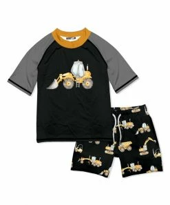 Wholesale ❤️ Millie & Maxx Black & Orange Construction Truck Short-Sleeve Rashguard Set - Infant & Boys For Kids 👏