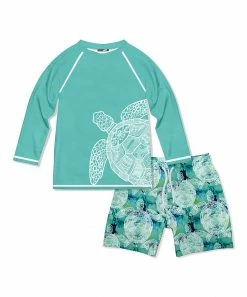 Flash Sale โ๏ธ Millie & Maxx Turquoise Tie-Dye Turtle Long-Sleeve Rashguard Set - Boys For Kids ๐คฉ