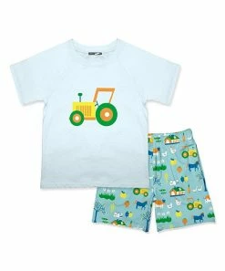 Flash Sale 🔔 Millie & Maxx Ice Blue Tractor Crewneck Tee & Farm Pocket Shorts - Infant & Toddler For Kids 👍