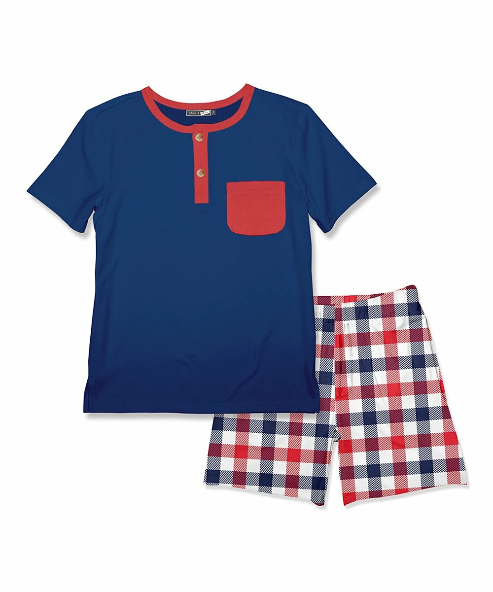 Brand new 💯 Millie & Maxx Navy & Red Pocket Henley & Americana Check Pocket Shorts - Toddler & Boys For Kids 💯 1 Brand new 💯 Millie & Maxx Navy & Red Pocket Henley & Americana Check Pocket Shorts - Toddler & Boys For Kids 💯