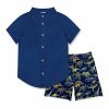 Cheap ✨ Millie & Maxx Navy Button Front 👚 Shirt & Navy & Navy Dino Shorts - Toddler & Boys For Kids 🎁