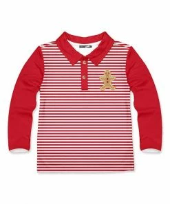 Deals 🎁 Millie & Maxx Red & White Stripe Gingerbread Long-Sleeve Polo - Toddler & Boys For Kids 👍