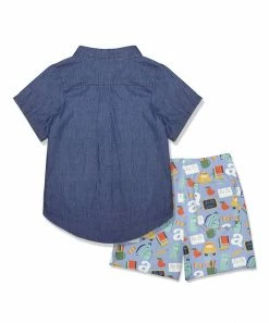 Best deal 🎁 Millie & Maxx Blue Short-Sleeve Button-Up & School Supplies Pocket Shorts - Toddler For Kids 😉 -Millie Loves Lily Shop zu106373780 alt 2 tm1654535893