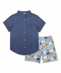 Best deal 🎁 Millie & Maxx Blue Short-Sleeve Button-Up & School Supplies Pocket Shorts - Toddler For Kids 😉