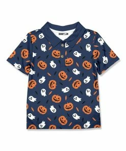 Cheapest 🔔 Millie & Maxx Dusty Navy & Orange Ghosts & Jack-o'-Lanterns Polo - Toddler & Boys For Kids ✨