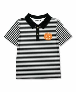 Budget 👍 Millie & Maxx Black & White Stripe Jack-o'-Lantern Polo - Toddler For Kids ✔️