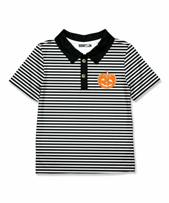 Budget 👍 Millie & Maxx Black & White Stripe Jack-o'-Lantern Polo - Toddler For Kids ✔️ 1 Budget 👍 Millie & Maxx Black & White Stripe Jack-o'-Lantern Polo - Toddler For Kids ✔️