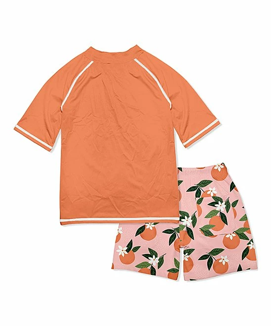 Best Sale 😀 Millie & Maxx Orange & Light Pink Peaches Short-Sleeve Rashguard Set - Toddler & Boys For Kids ⌛ 3 Best Sale 😀 Millie & Maxx Orange & Light Pink Peaches Short-Sleeve Rashguard Set - Toddler & Boys For Kids ⌛ - Image 3