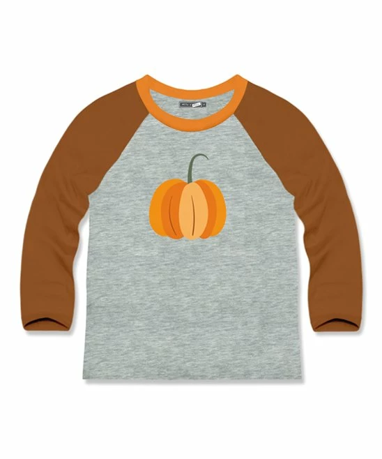 Cheap ✨ Millie & Maxx Heather Gray Pumpkin Long-Sleeve Raglan Tee - Boys For Kids 🌟