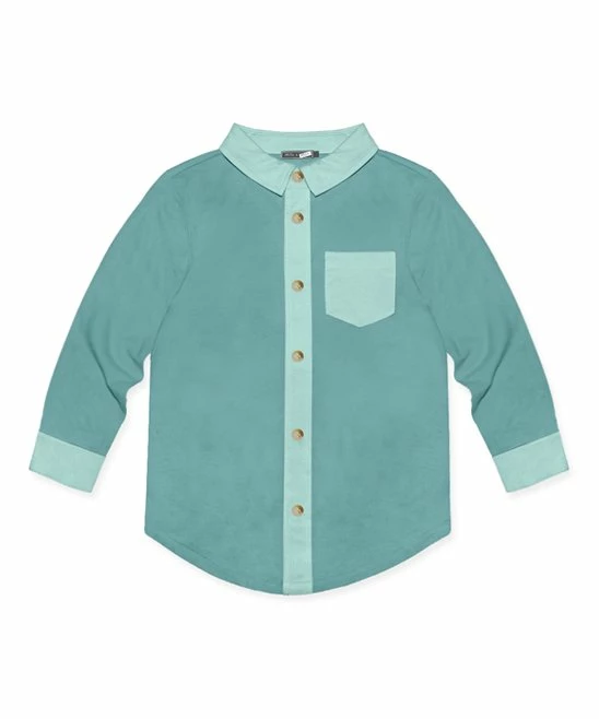 Wholesale ๐ Millie & Maxx Nile Blue & Mint Long-Sleeve Button-Up - Toddler & Boys For Kids ๐