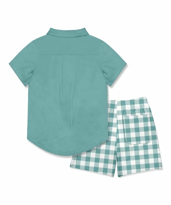 Best Sale ⌛ Millie & Maxx Nile Blue Short-Sleeve Button-Up & White Gingham Shorts - Toddler & Boys For Kids 🛒 - Image 2