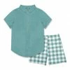 Best Sale ⌛ Millie & Maxx Nile Blue Short-Sleeve Button-Up & White Gingham Shorts - Toddler & Boys For Kids 🛒