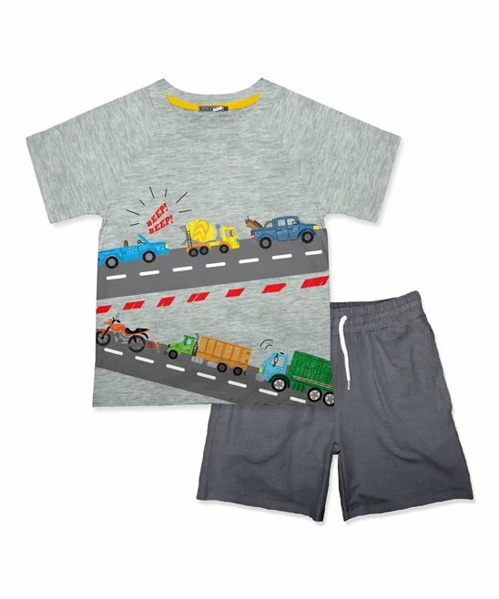 Cheapest 💯 Millie & Maxx Gray Transport Vehicle Tee & Dark Gray Drawstring Shorts - Infant, Toddler & Boys For Kids 🔔 1 Cheapest 💯 Millie & Maxx Gray Transport Vehicle Tee & Dark Gray Drawstring Shorts - Infant, Toddler & Boys For Kids 🔔