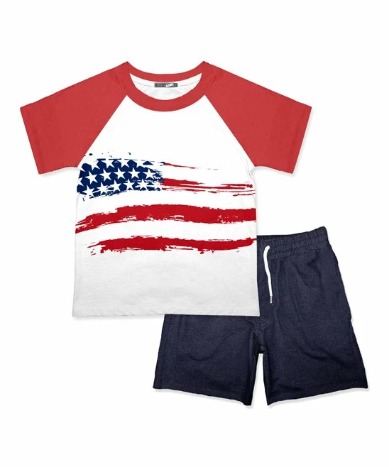 Promo ๐คฉ Millie & Maxx Red USA Flag Tee & Dark Navy Drawstring Shorts - Infant, Toddler & Boys For Kids ๐ฅฐ