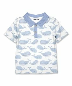 Promo ⭐ Millie & Maxx White & Periwinkle Whale Polo - Toddler & Boys For Kids 💯