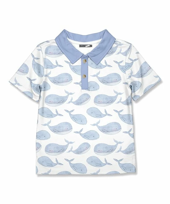 Promo ⭐ Millie & Maxx White & Periwinkle Whale Polo - Toddler & Boys For Kids 💯 1 Promo ⭐ Millie & Maxx White & Periwinkle Whale Polo - Toddler & Boys For Kids 💯